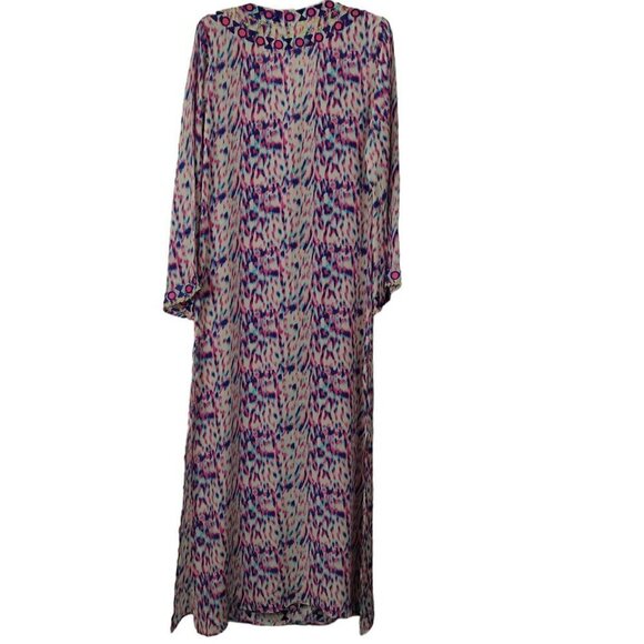 TAJ by Sabrina Crippa Maxi Dress Size Small Silk Beaded Embroidered Kaftan Tunic - Picture 5 of 7